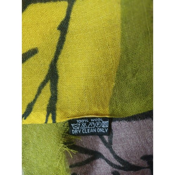 Anthropologie Kemi shawl Print 100 Per Cent wool Scarf 28x72" wrap Olive yellow - Picture 4 of 5